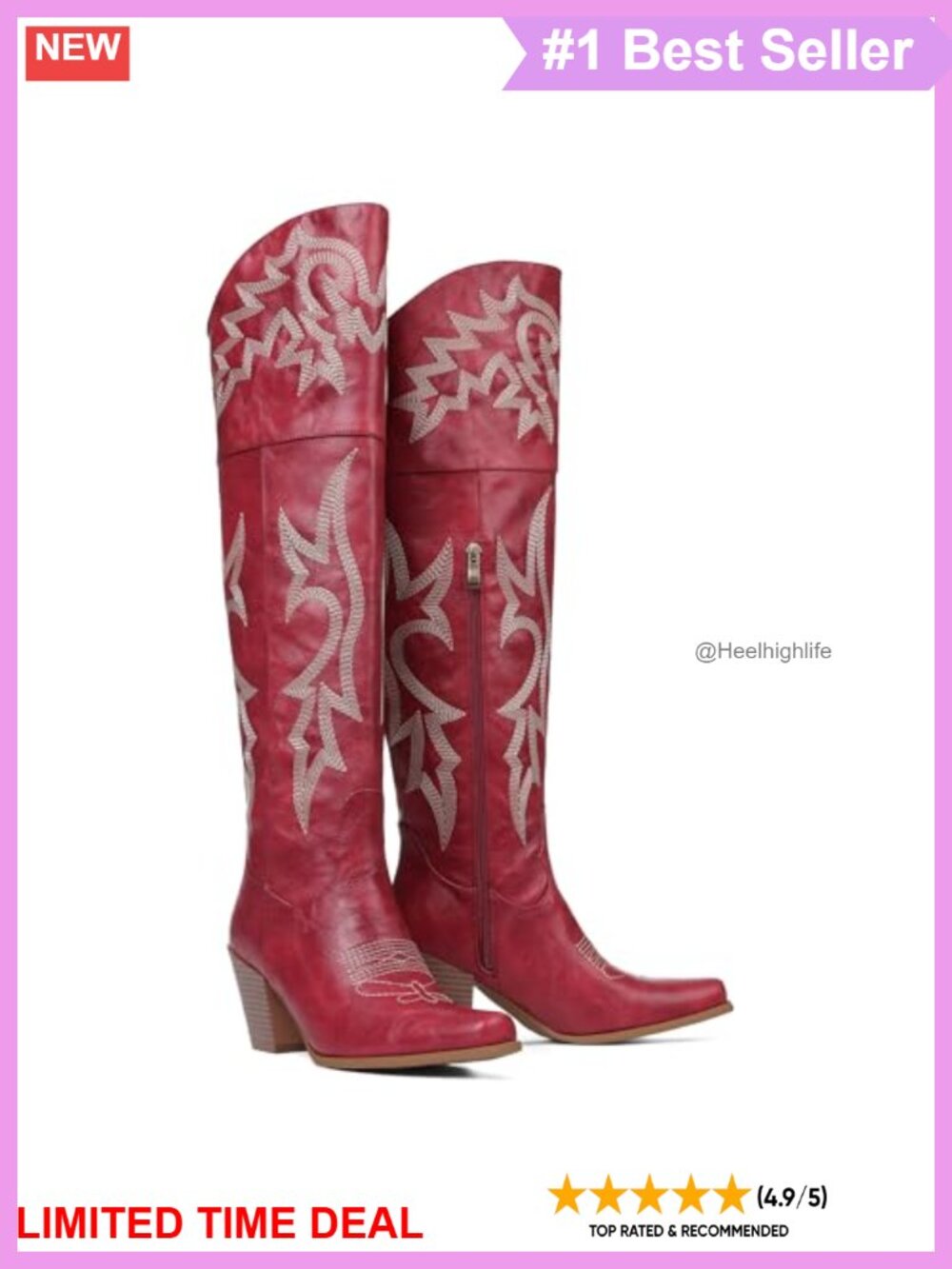 Women's Over The Knee Western Cowgirl Boots Pointed Toe Block Heel